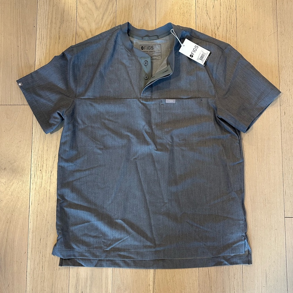 FIGS Men's Corfield Henley Scrub Top - NEW! Graphite grey